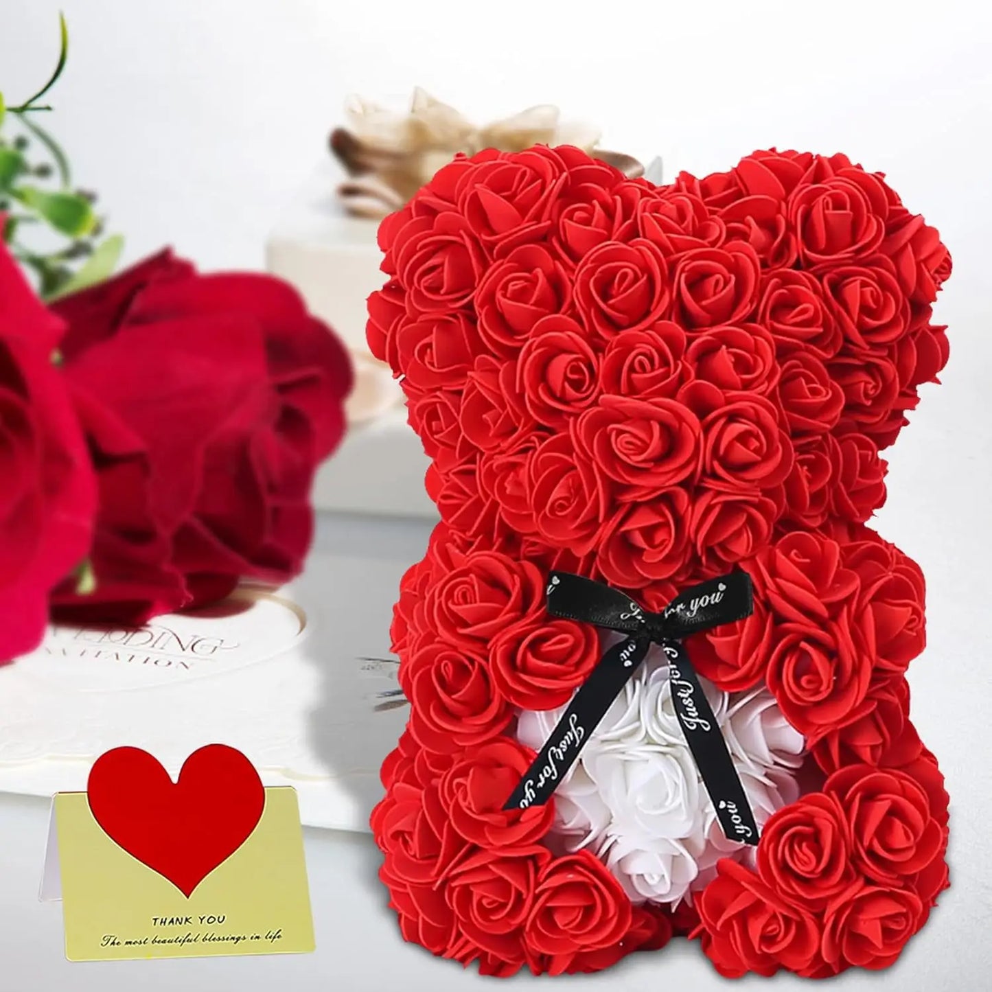 Eternal Rose Teddy Bear (Artificial) — Mom Gift & Room Decor