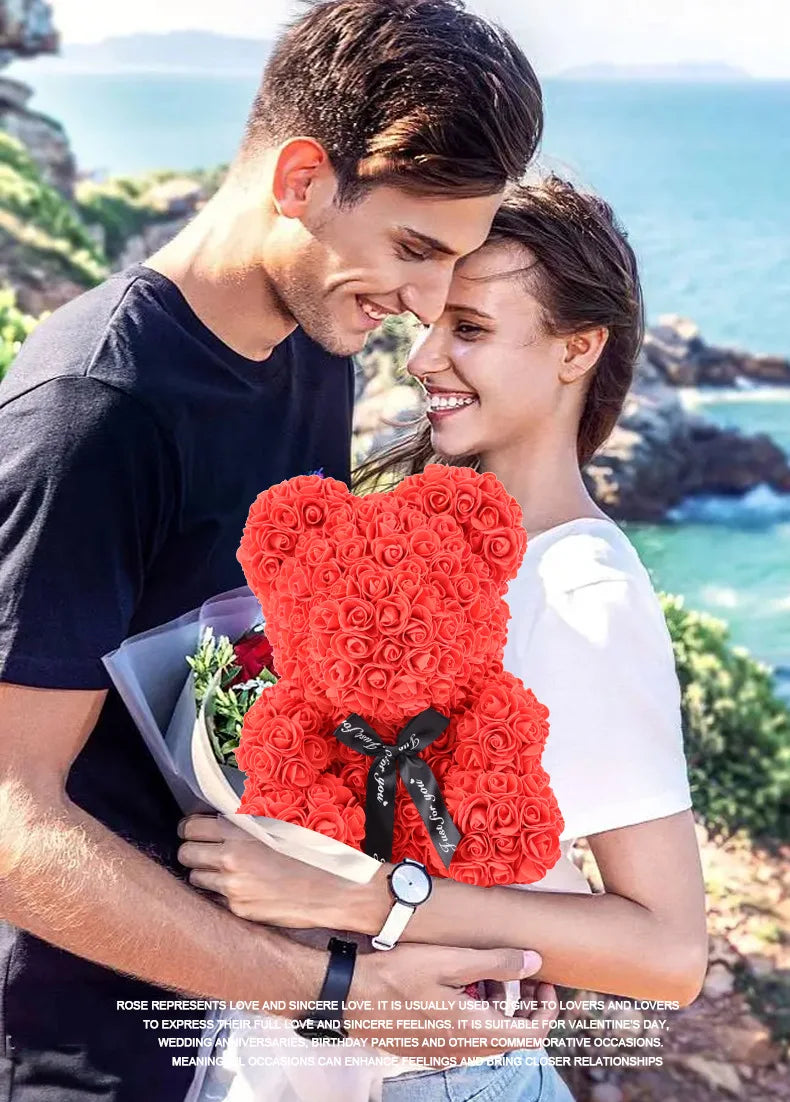 Eternal Rose Teddy Bear (Artificial) — Mom Gift & Room Decor