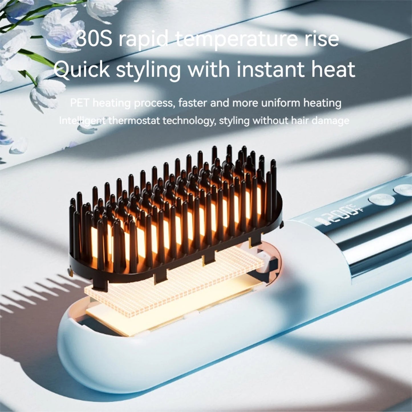 Cordless Hair Straightening Brush - USB Rechargeable