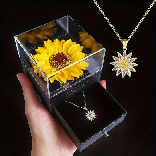 Sunflower Necklace Gift Box — Simulated Flower Gift for Girlfriend/Mom