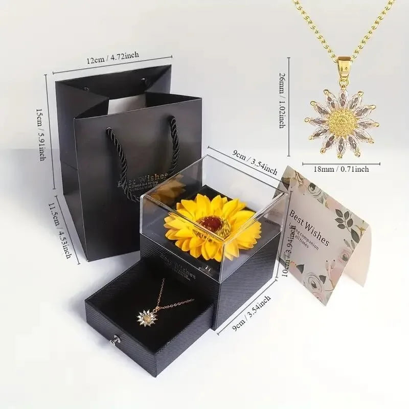 Sunflower Necklace Gift Box — Simulated Flower Gift for Girlfriend/Mom