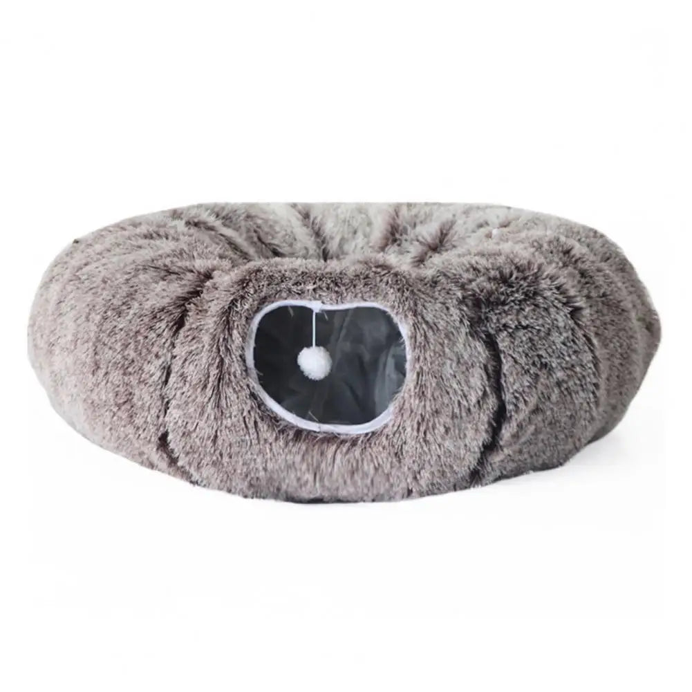Washable Plush Cat Tunnel Bed - Donut Style