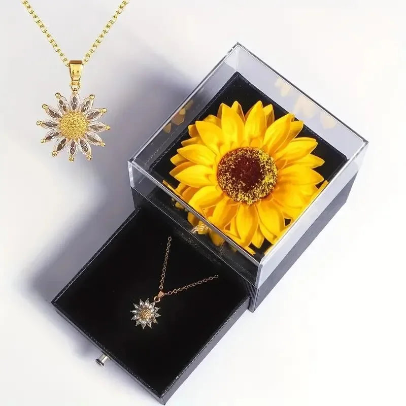 Sunflower Necklace Gift Box — Simulated Flower Gift for Girlfriend/Mom