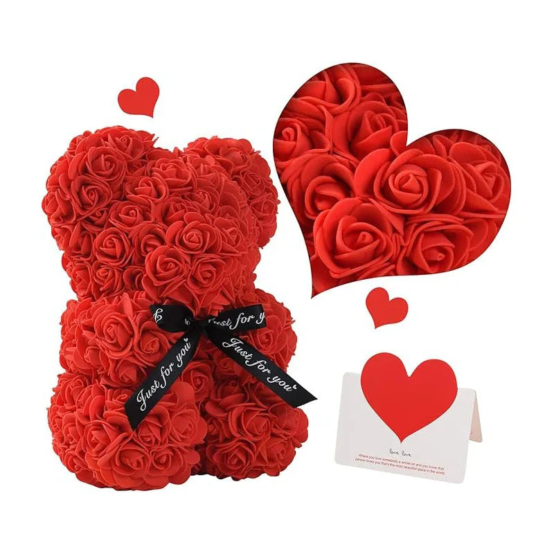 Eternal Rose Teddy Bear (Artificial) — Mom Gift & Room Decor