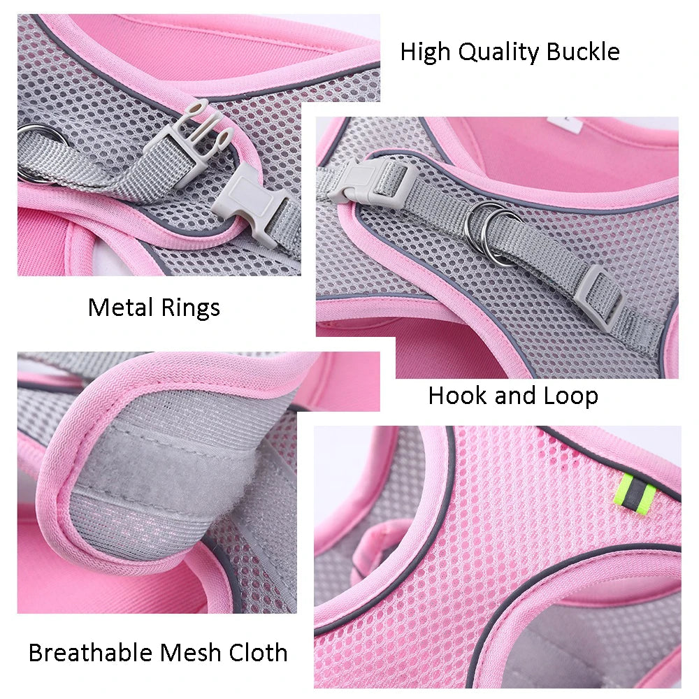 Reflective & Breathable Adjustable Pet Harness Vest with Leash Set