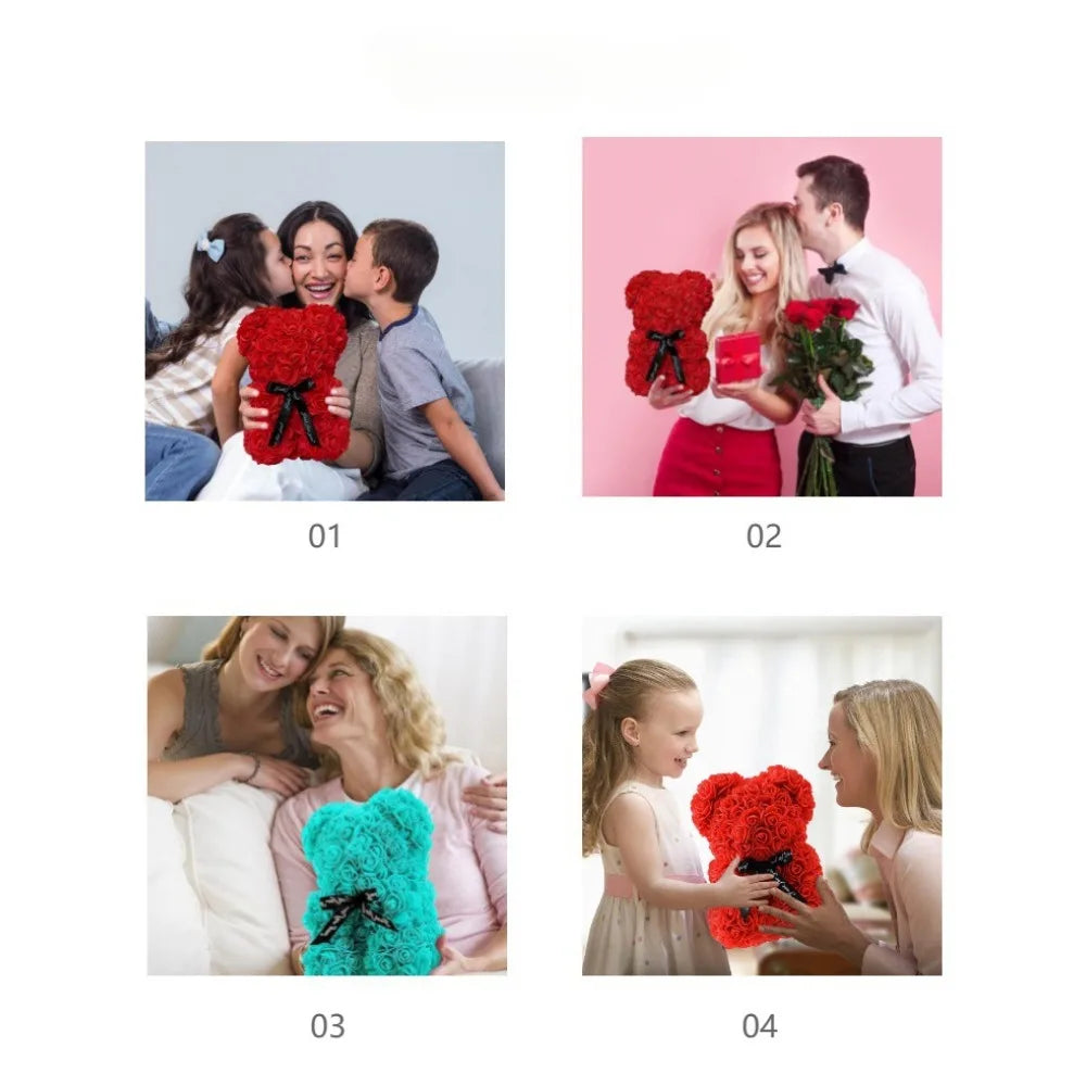 Eternal Rose Teddy Bear (Artificial) — Mom Gift & Room Decor