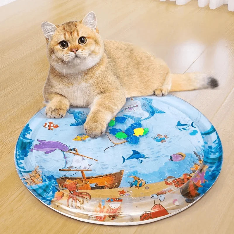Sensory Water Play Mat for Cats - Interactive PVC Ocean Fish Toy