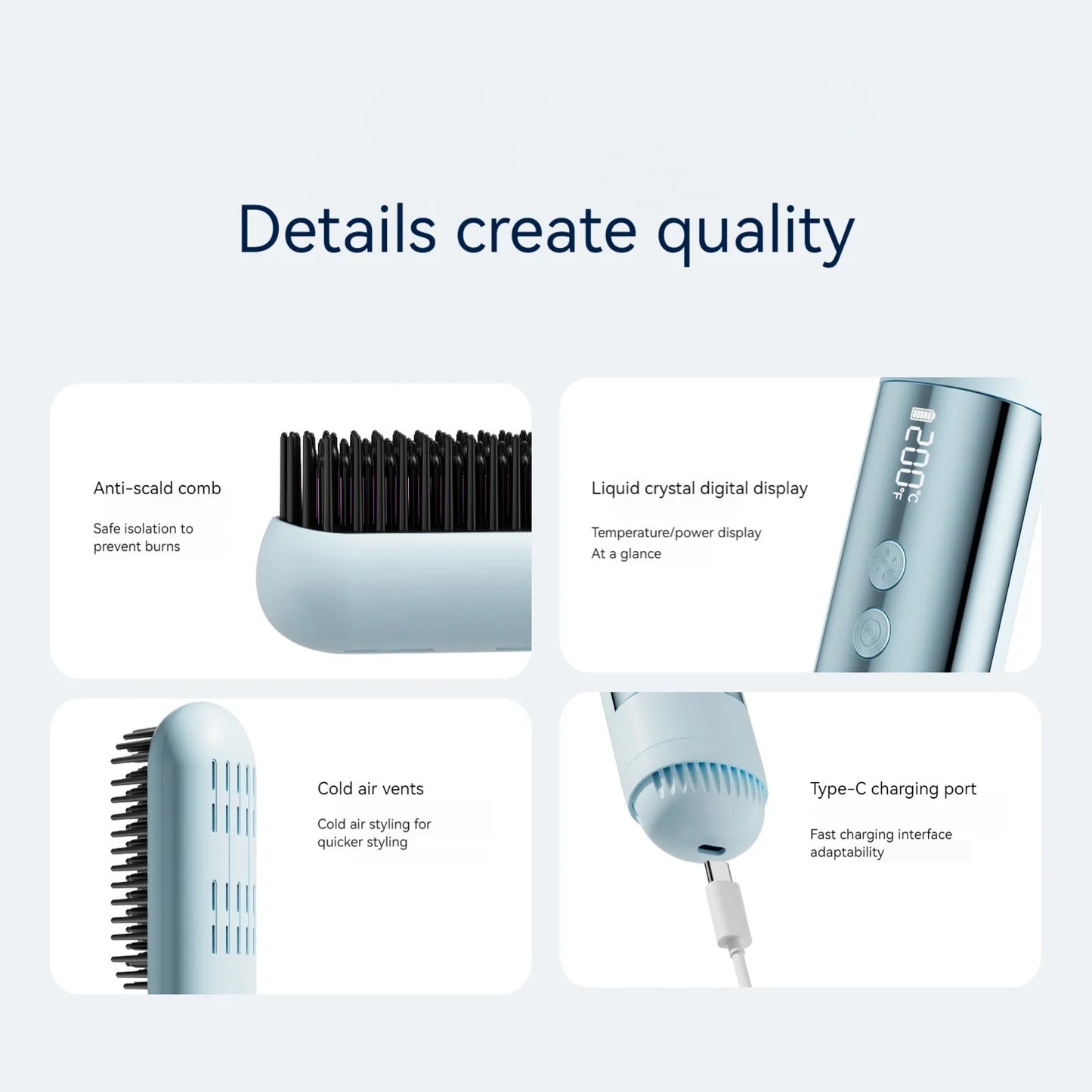 Cordless Hair Straightening Brush - USB Rechargeable
