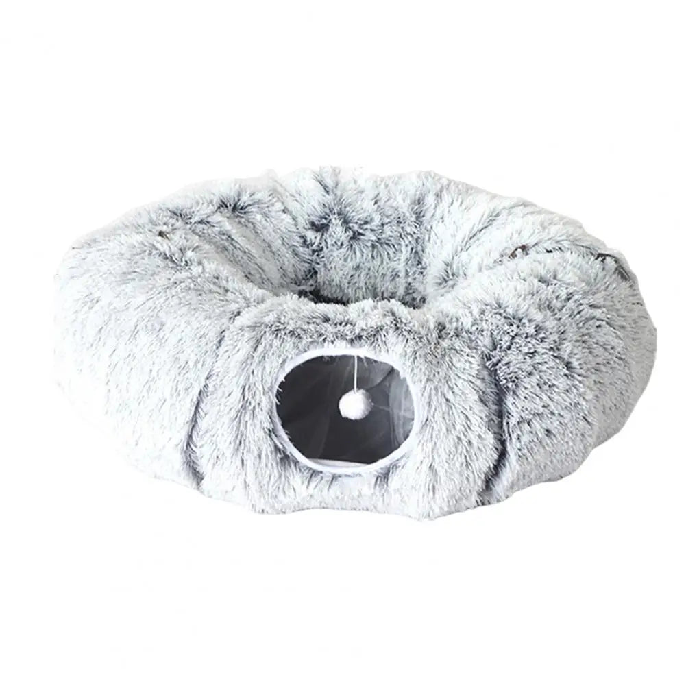 Washable Plush Cat Tunnel Bed - Donut Style