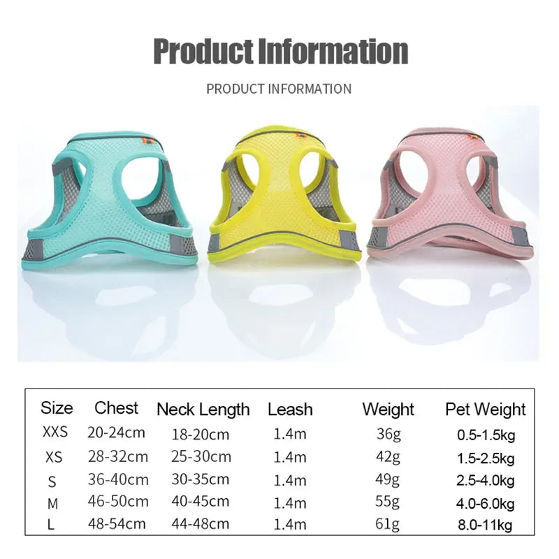 Reflective & Breathable Adjustable Pet Harness Vest with Leash Set