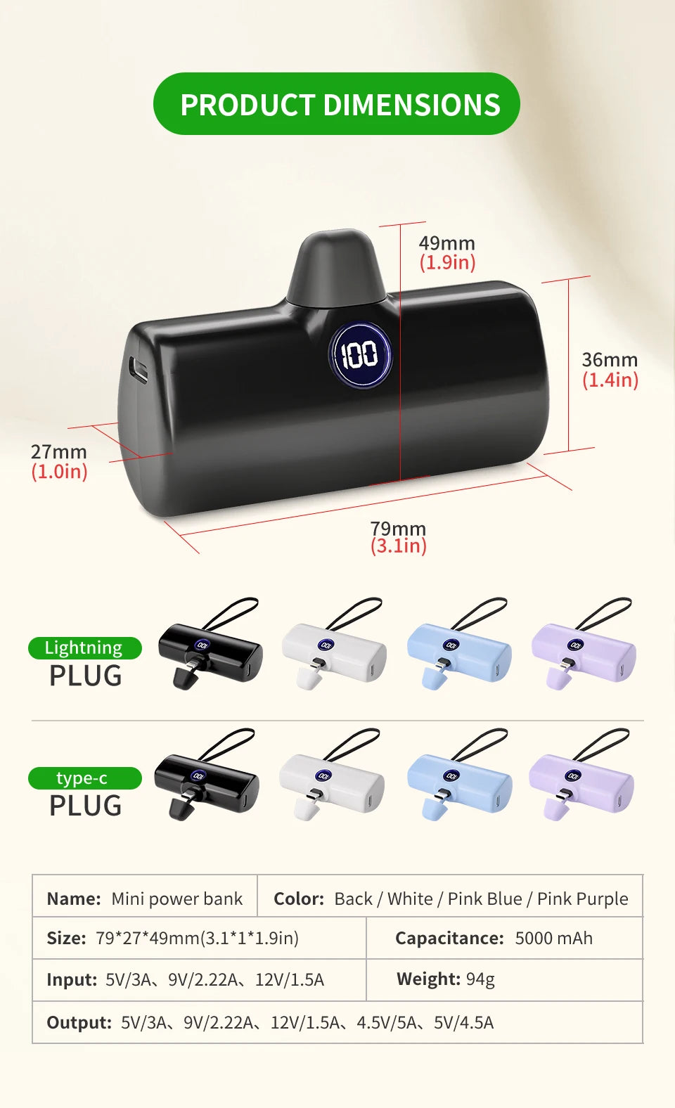Portable Charger with Built-in Plug - PD Fast Charging