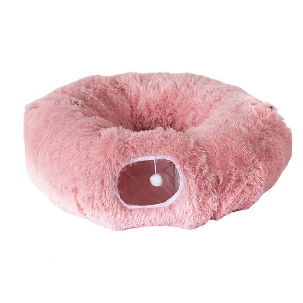 Washable Plush Cat Tunnel Bed - Donut Style