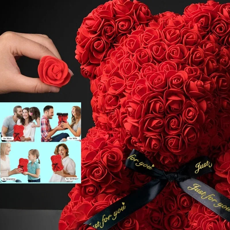 Eternal Rose Teddy Bear (Artificial) — Mom Gift & Room Decor