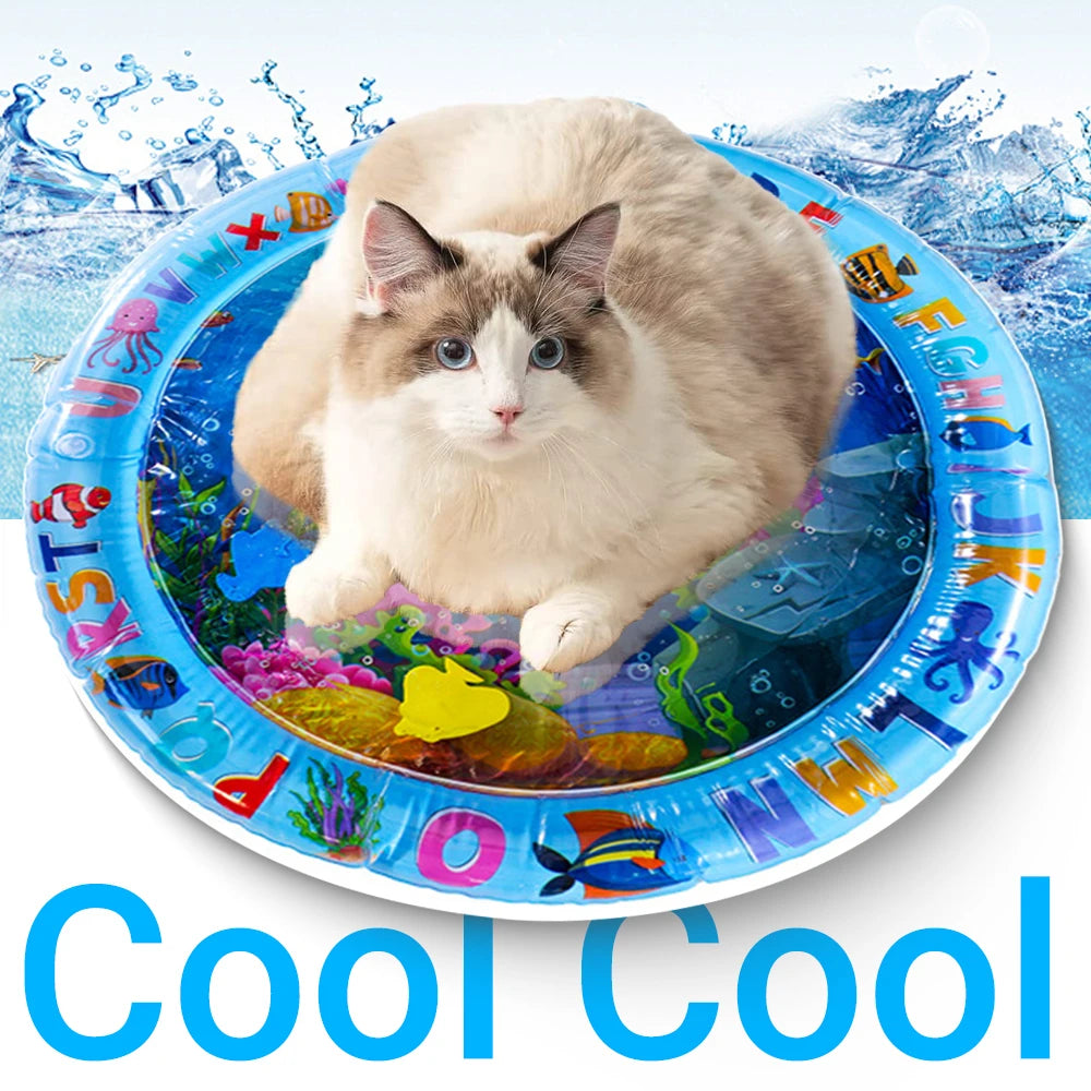 Sensory Water Play Mat for Cats - Interactive PVC Ocean Fish Toy