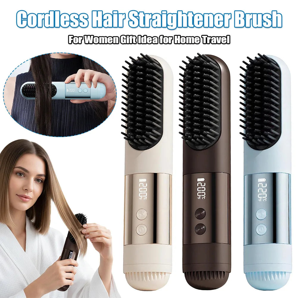 Cordless Hair Straightening Brush - USB Rechargeable