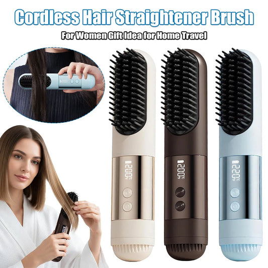 Cordless Hair Straightening Brush - USB Rechargeable