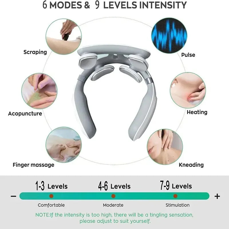 Electric Neck & Shoulder Massager (TENS Pulse + Heating, Hot Compress)