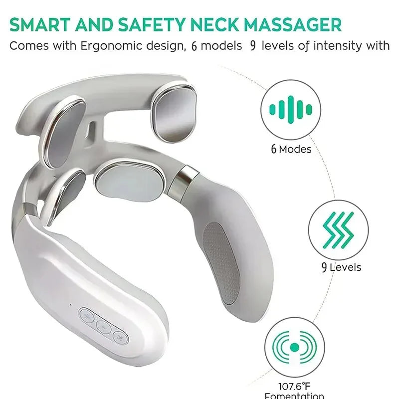 Electric Neck & Shoulder Massager (TENS Pulse + Heating, Hot Compress)
