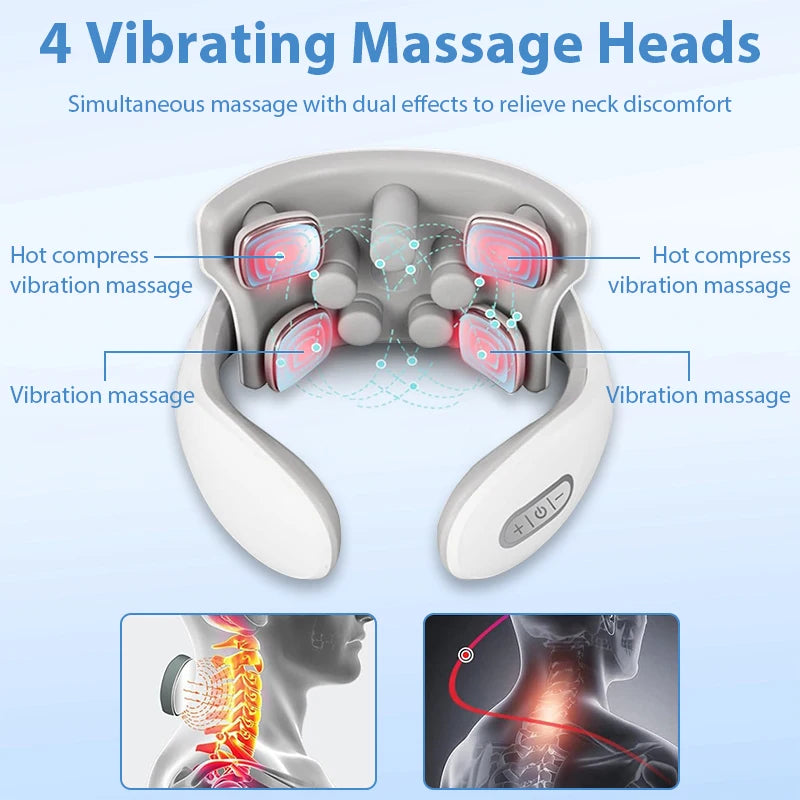 Electric Neck & Shoulder Massager (TENS Pulse + Heating, Hot Compress)