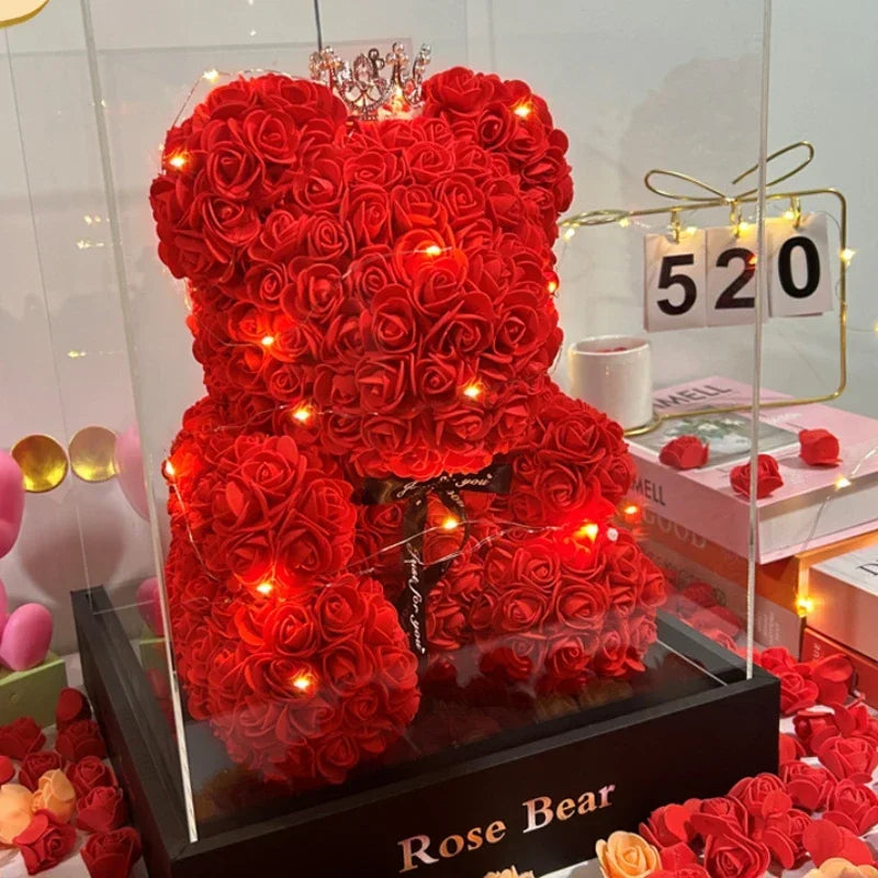 Eternal Rose Teddy Bear (Artificial) — Mom Gift & Room Decor