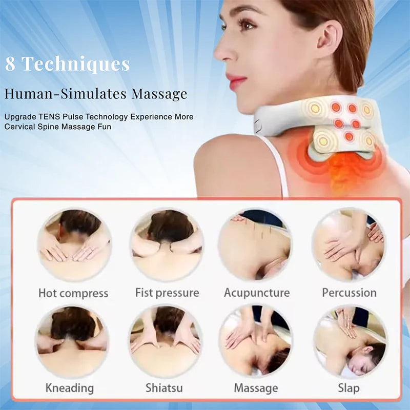 Electric Neck & Shoulder Massager (TENS Pulse + Heating, Hot Compress)