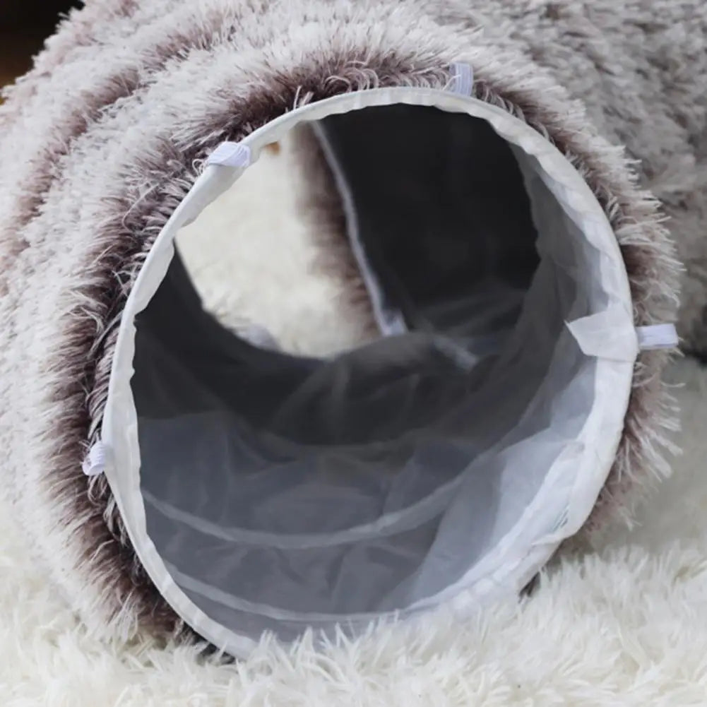 Washable Plush Cat Tunnel Bed - Donut Style