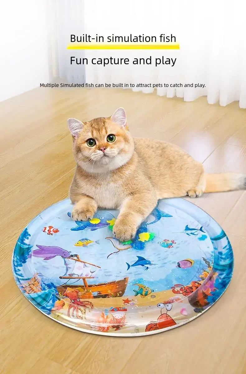 Sensory Water Play Mat for Cats - Interactive PVC Ocean Fish Toy