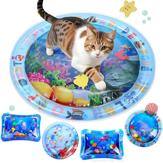 Sensory Water Play Mat for Cats - Interactive PVC Ocean Fish Toy
