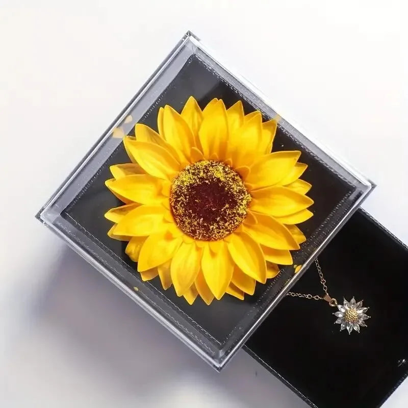 Sunflower Necklace Gift Box — Simulated Flower Gift for Girlfriend/Mom