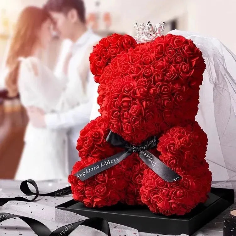 Eternal Rose Teddy Bear (Artificial) — Mom Gift & Room Decor