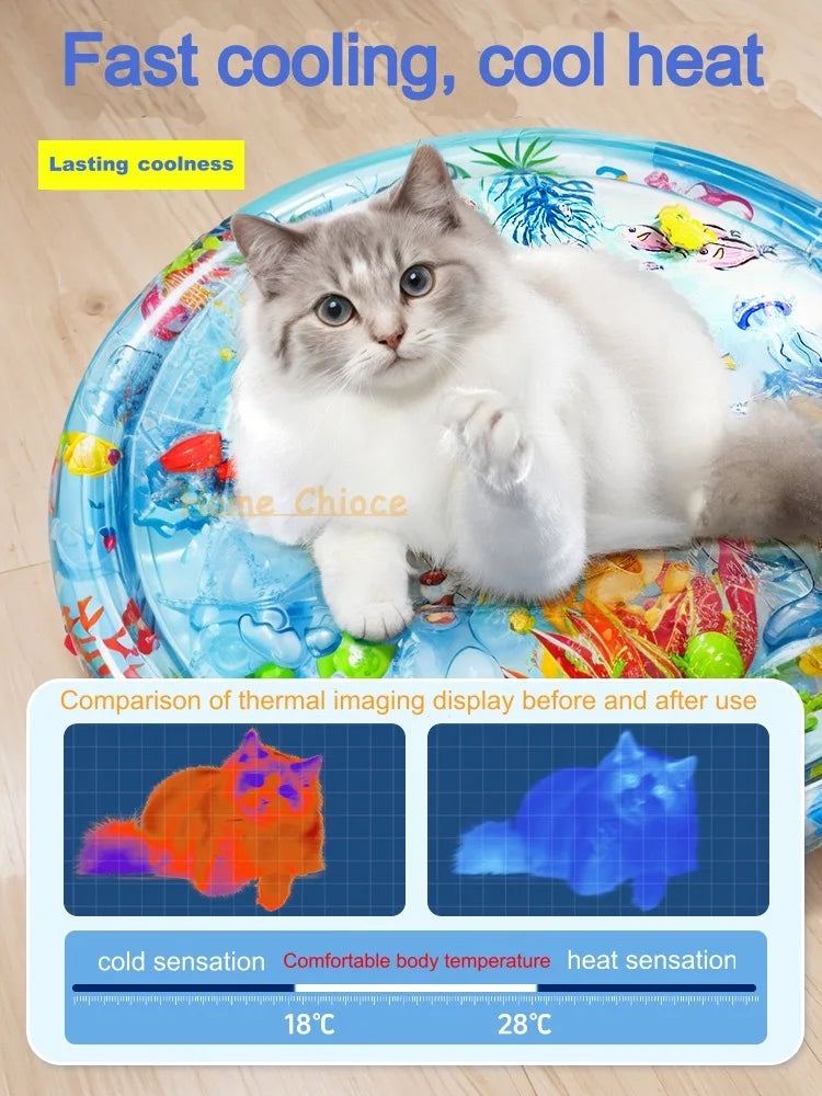 Sensory Water Play Mat for Cats - Interactive PVC Ocean Fish Toy
