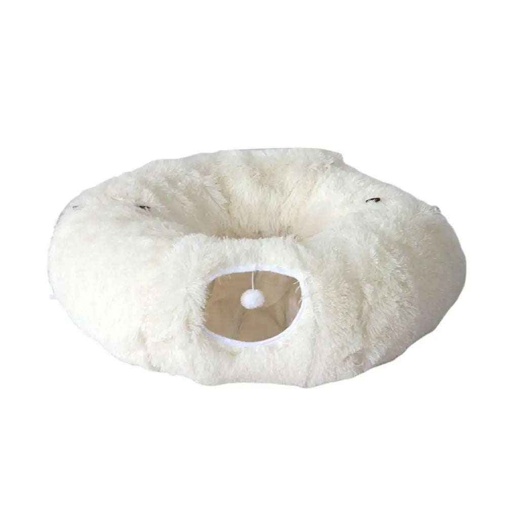 Washable Plush Cat Tunnel Bed - Donut Style