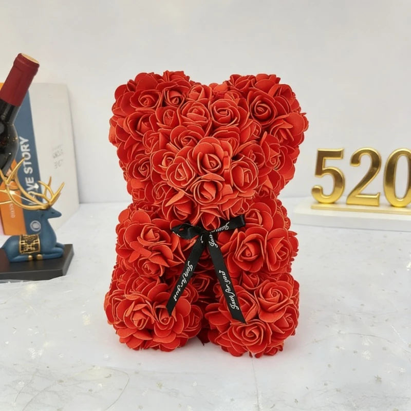 Eternal Rose Teddy Bear (Artificial) — Mom Gift & Room Decor